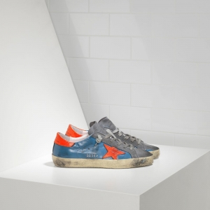 Golden Goose Super Star Sneakers In Leather With Fluo Leather Star Women